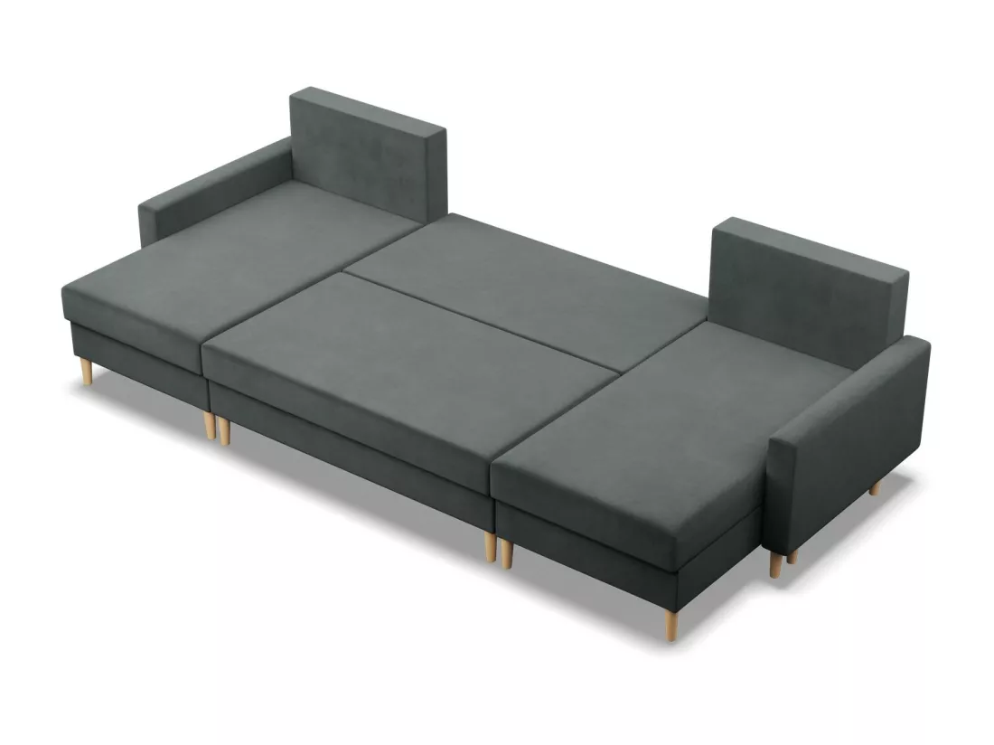 Canapé d'angle en U avec fonction sommeil, Coussin réversible, Bonell, Gris