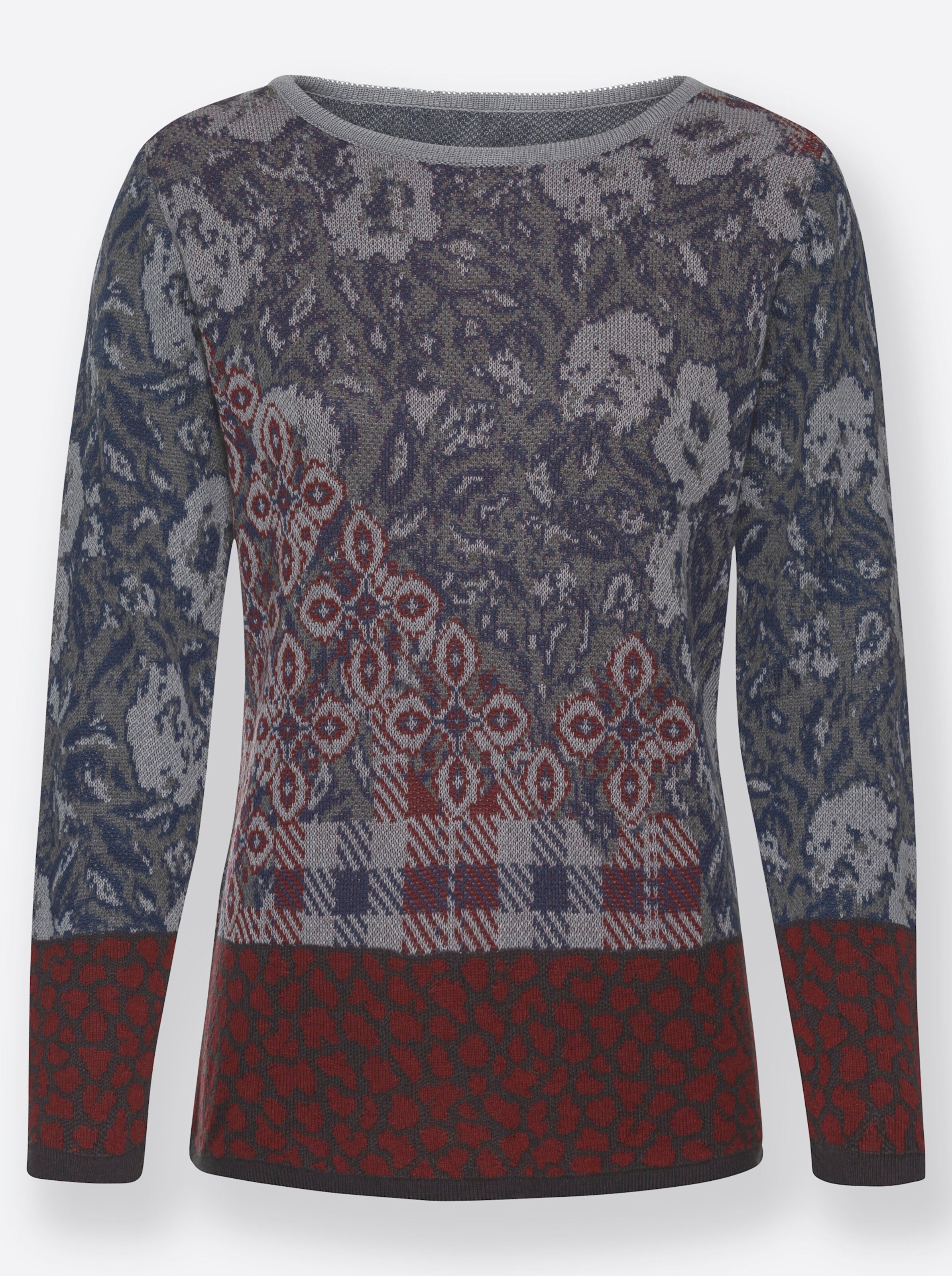 Jacquardpullover in rauchblau-gemustert