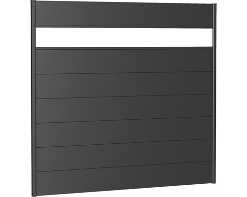 Aluminium schuttingpaneel Biohort met glasinzet 200 x 180 cm donkergrijs metallic