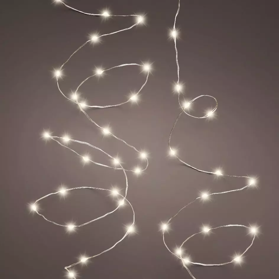Guirlande lumineuse à piles 4,90 m 100 Micro LED câble transparent Luxe Durawise Blanc chaud