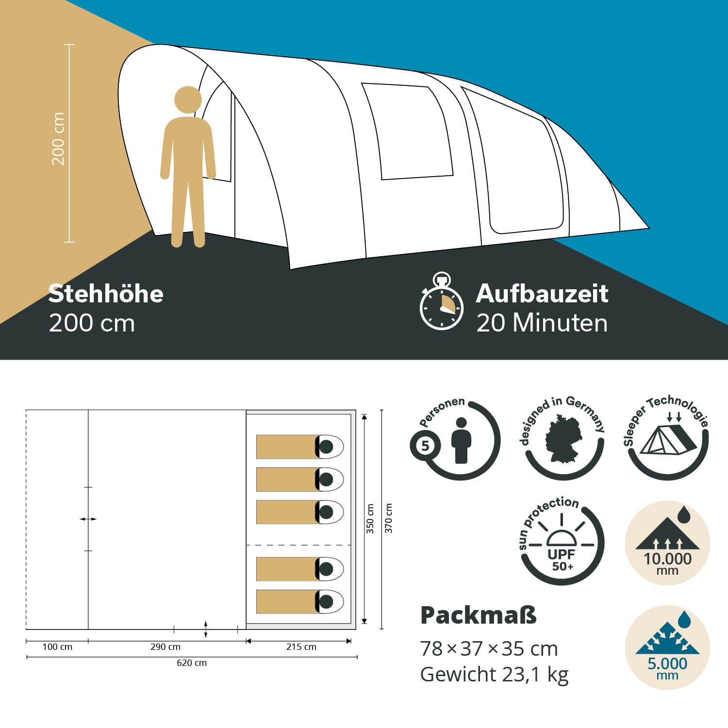 Skandika Hafslo 5 XL Sleeper Protect tunneltent