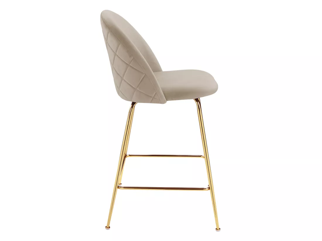Lot de 2 tabourets de bar en velours et acier inoxydable doré - Beige - MELBOURNE