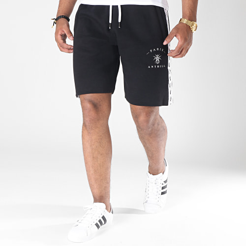 Short Jogging Avec Bandes Tape Noir Blanc