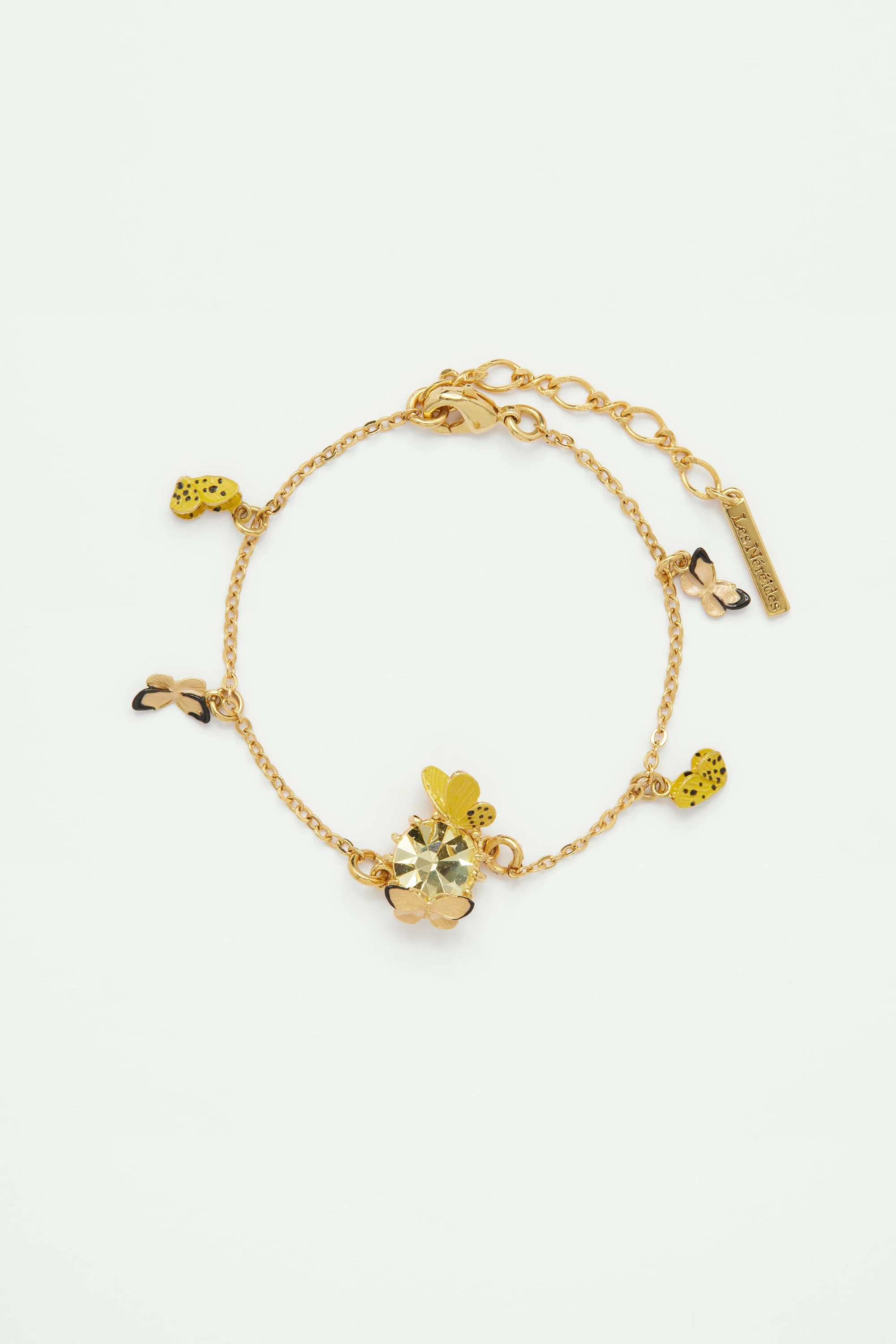 Bracelet charm's papillons colorés et pierre en verre taillé | Multicolore