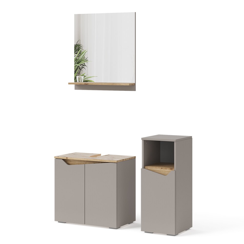 Vicco Badmöbel-Set Marelle Greige Eiche 3 Teile Midischrank