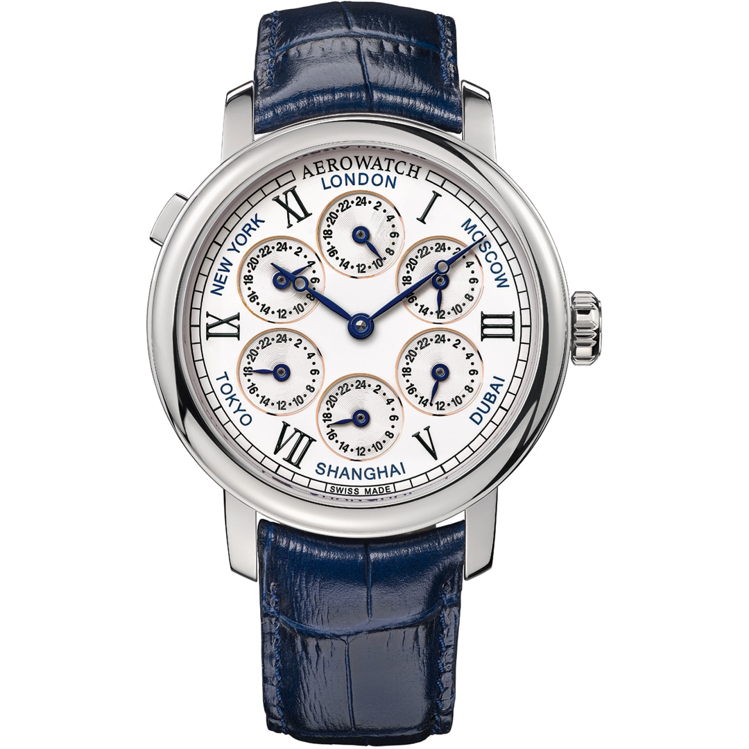 Aerowatch Renaissance 7 Time Zones Leder blau