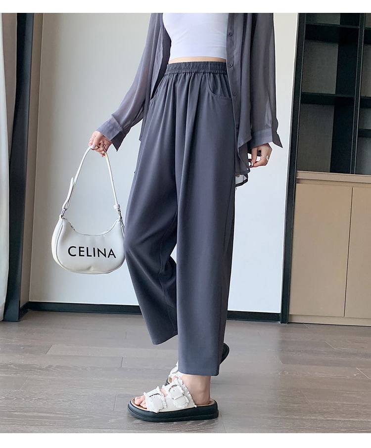 Yohana - Effen cropped rechte broek met elastische taille