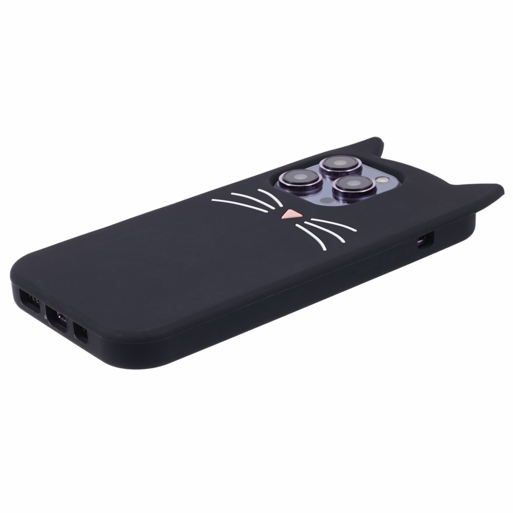 iPhone 13 Pro 3D Silikon Case Hülle mit Süssen Katzenohren - Schwarz