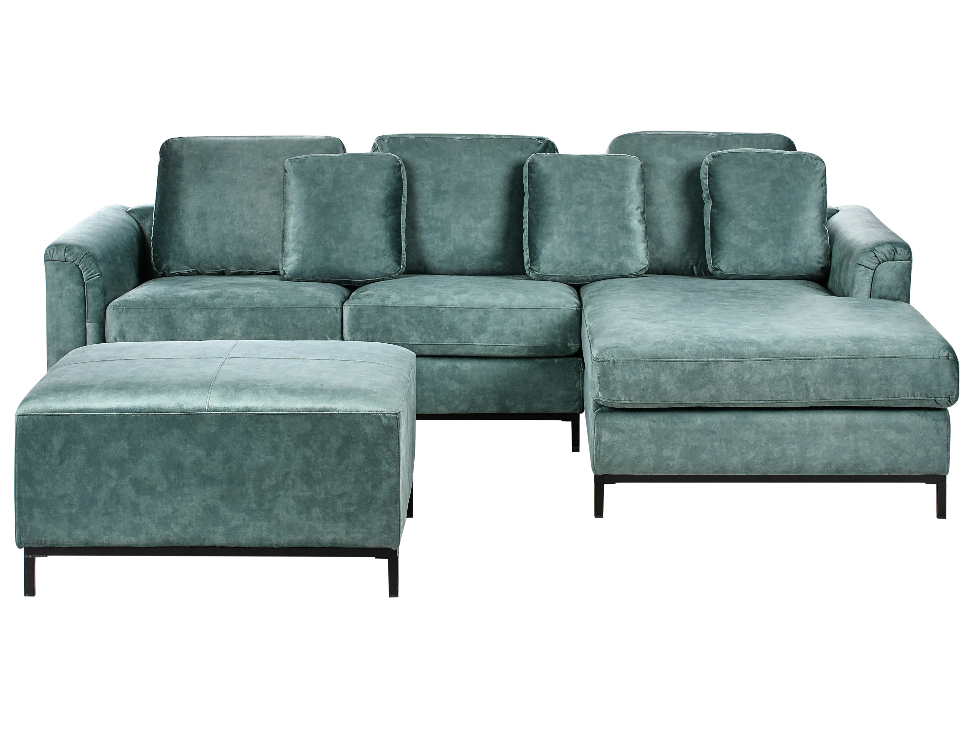 Hoekbank 5-zits OSLO Fluweel Groenblauw met ottomaan linkszijdig