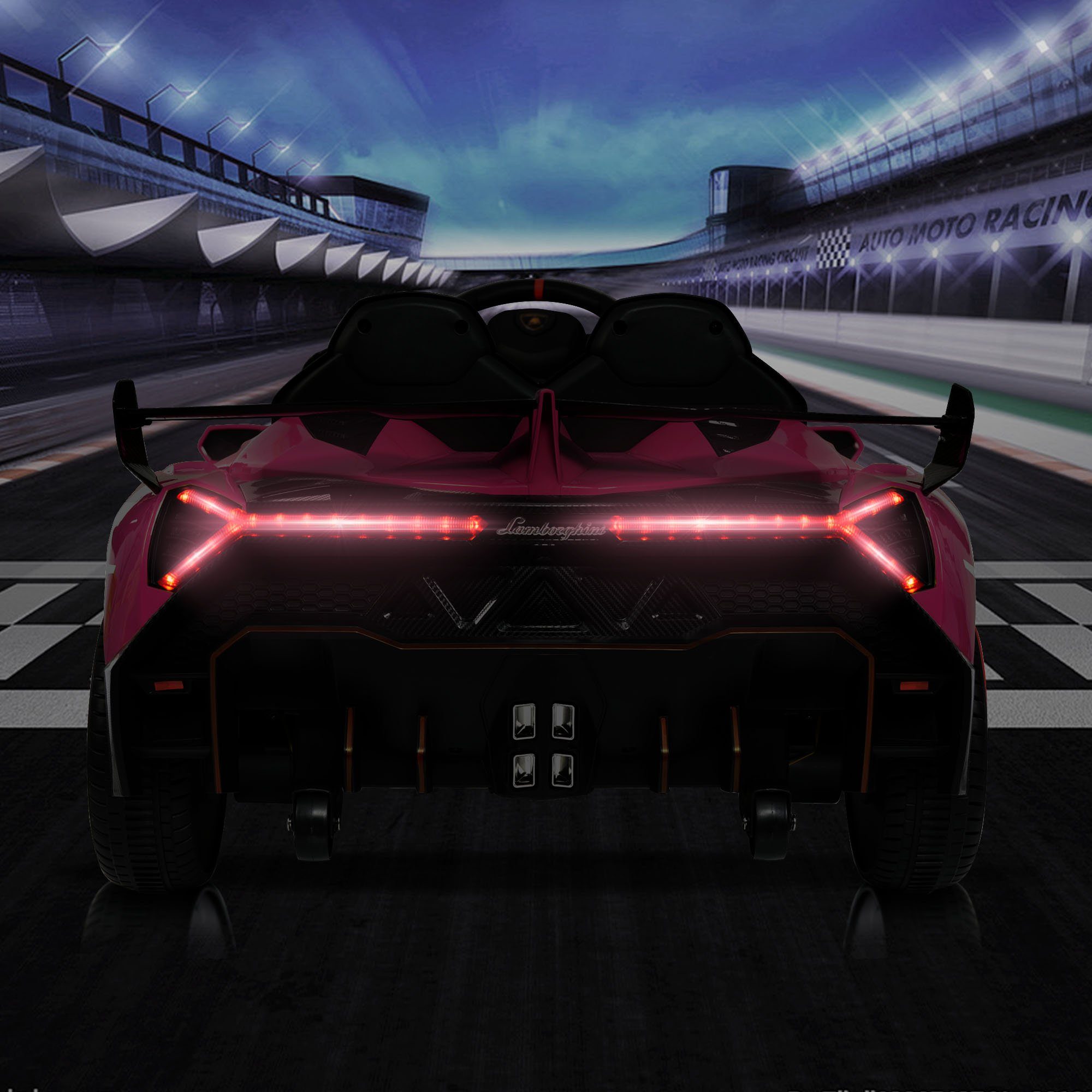 Carrinho elétrico infantil REDOM LAMBORGHINI VENENO com 2 motores, Bluetooth, portas duplas, 3 velocidades e música MP3, indicado para crianças a partir de 3 anos.