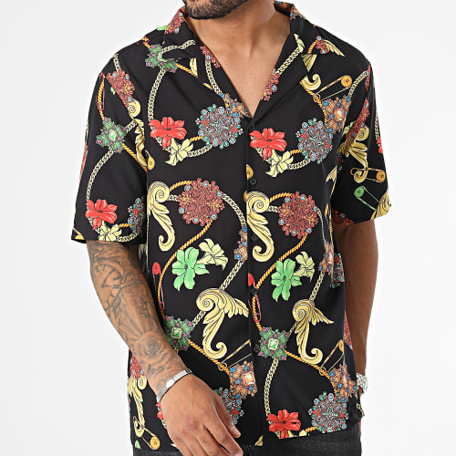 Chemise Manches Courtes Noir Renaissance Floral
