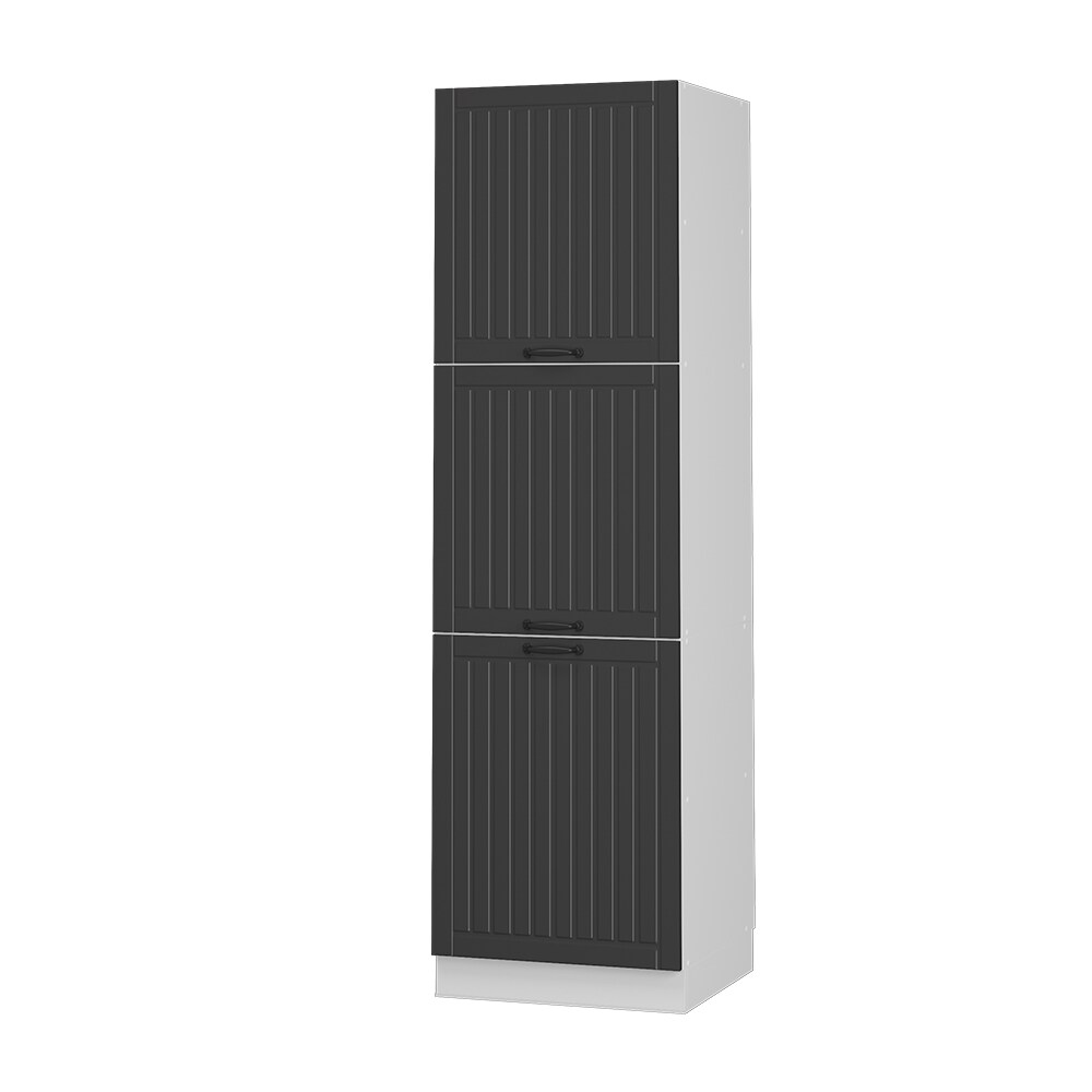 Vicco Herdumbauschrank Küchenschrank Küchenmöbel Fame-Line Landhaus Weiß Dunkelgrau 60 cm Küche Einbauküche Blende Herdschrank Hochschrank Küchenzeile Drehtür Einlegeboden