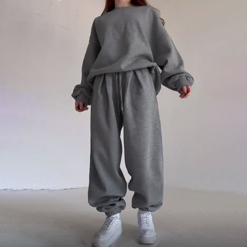 Cincine - Melange baggy joggingbroek met trekkoord in de taille