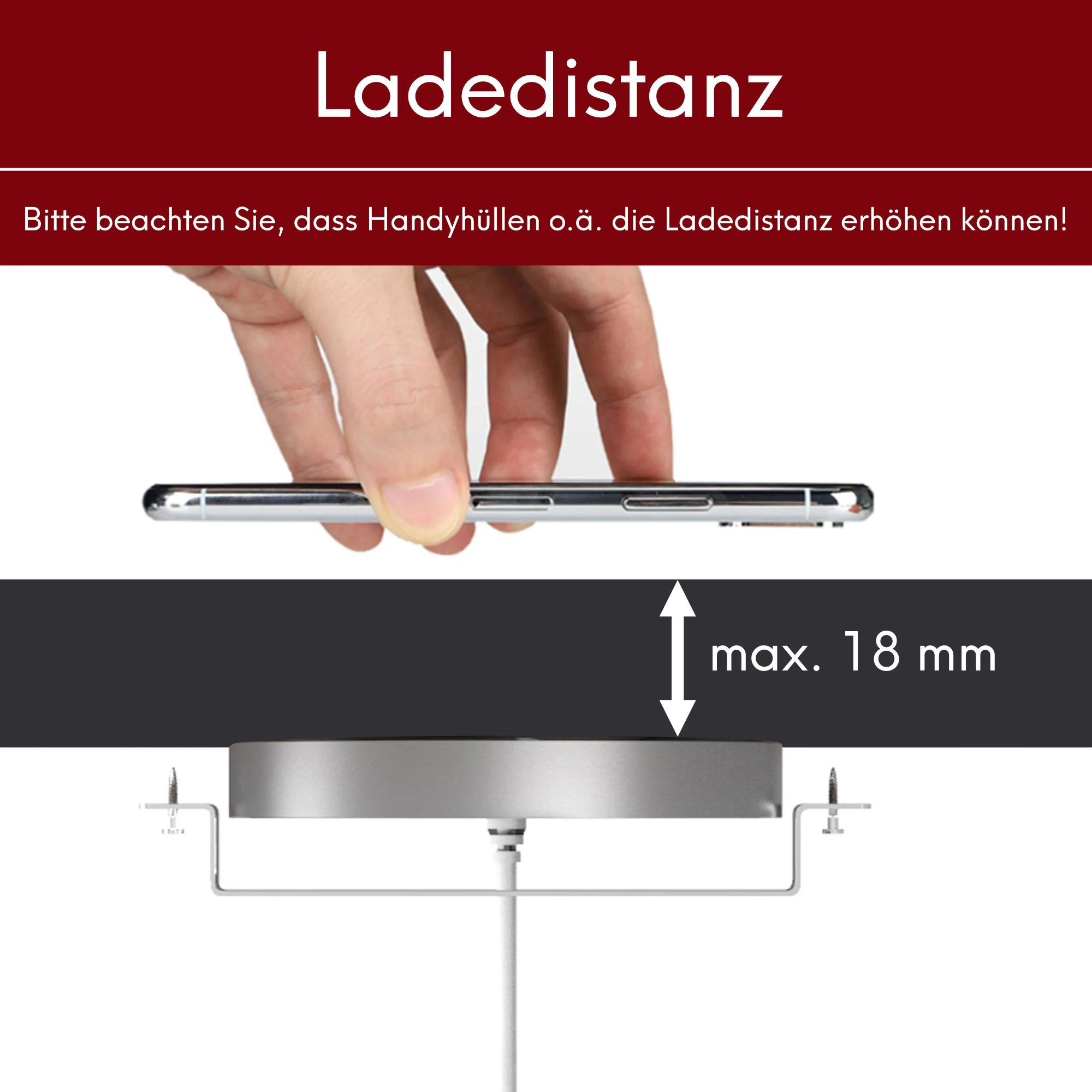 kalb | 12VDC QI Unterbau und Einbau Ladegerät grau Ladedistanz 3 - 18 mm - Ohne Netzteil