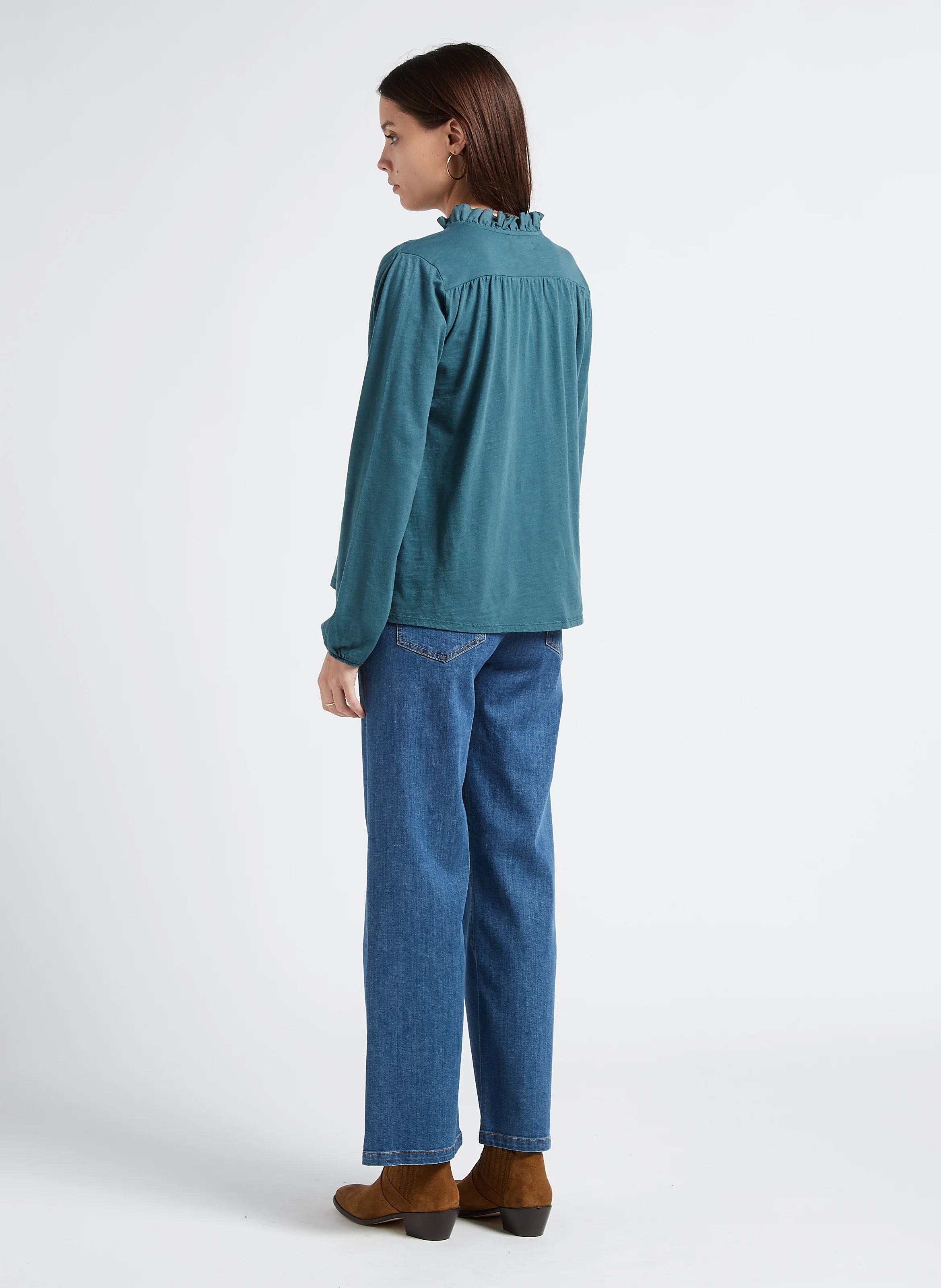 Pantalon droit aspect jean en coton biologique mélangé| Jean Stone