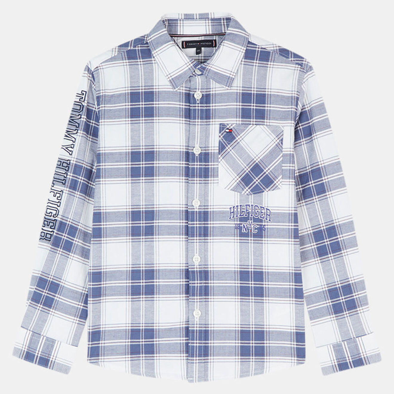 Tommy Hilfiger Chemise en Coton bio Oxford extensible à carreaux écossais bleu/blanc