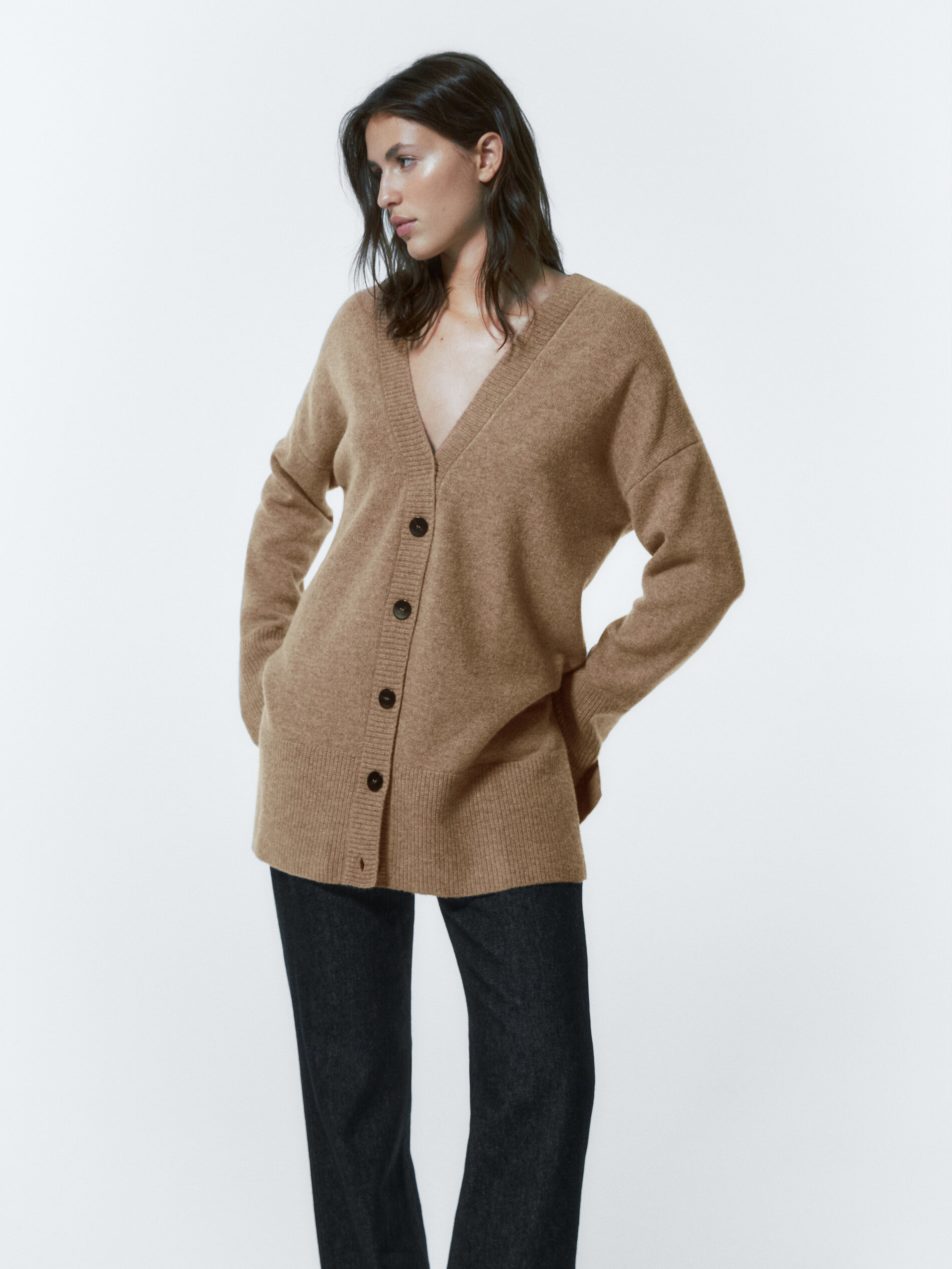 Cardigã com botões em mistura de lã e cashmere - TAMANHO MÉDIO (CRU)