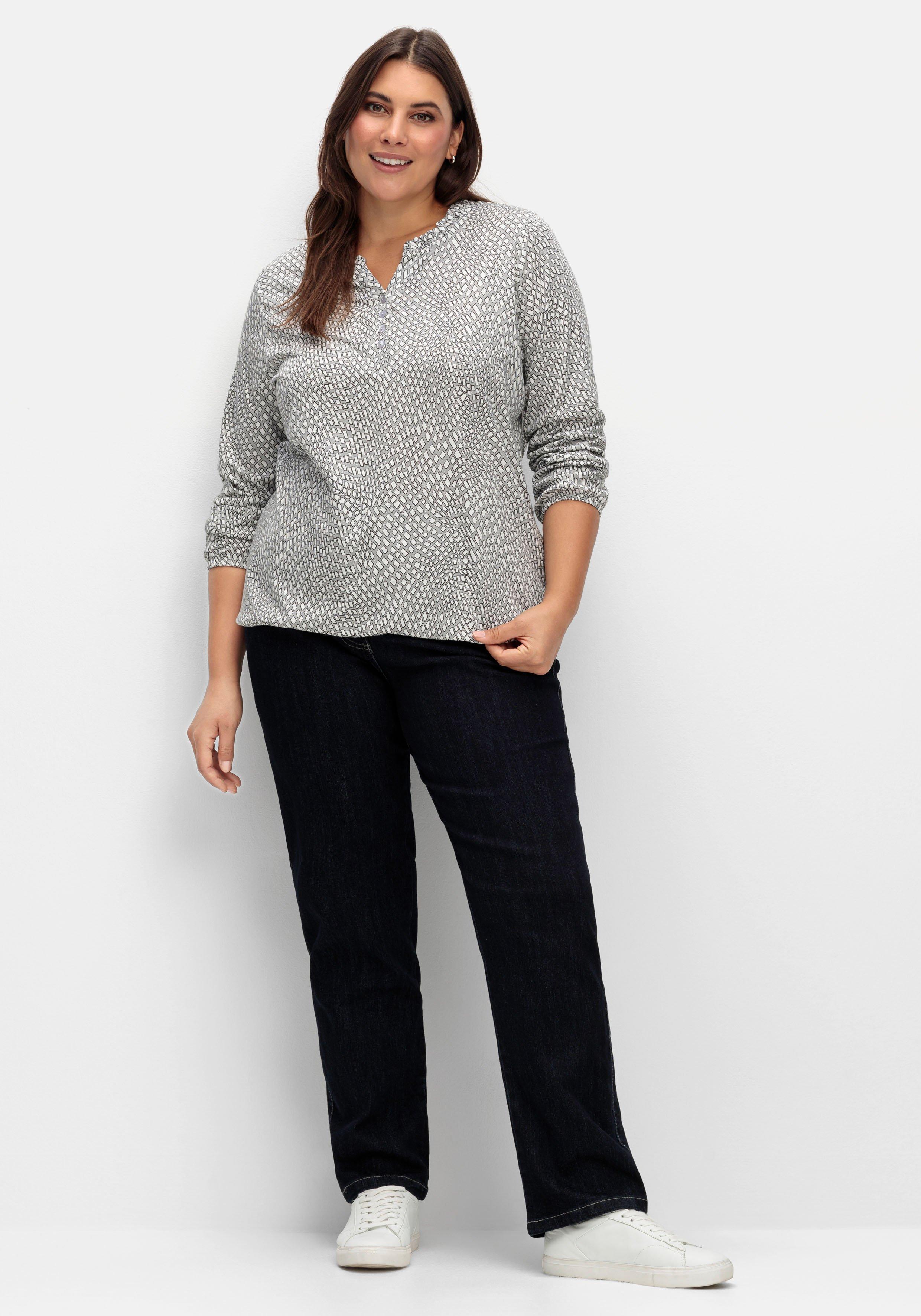 Langarmshirt mit Alloverdruck und Knopfleiste