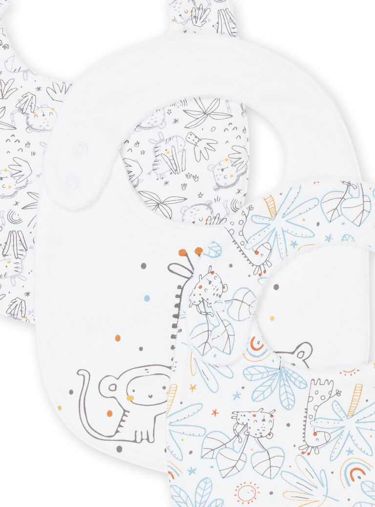 Lot de 3 bavoirs blancs à imprimés animaliers