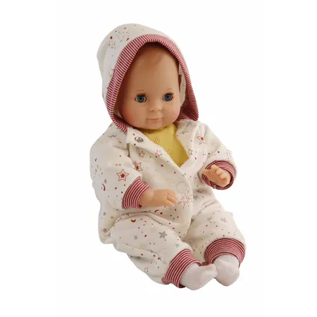 Schildkröt Puppe Schlummerle 32 cm mit Malhaar und blauen Schlafaugen, Overall weiß/rot