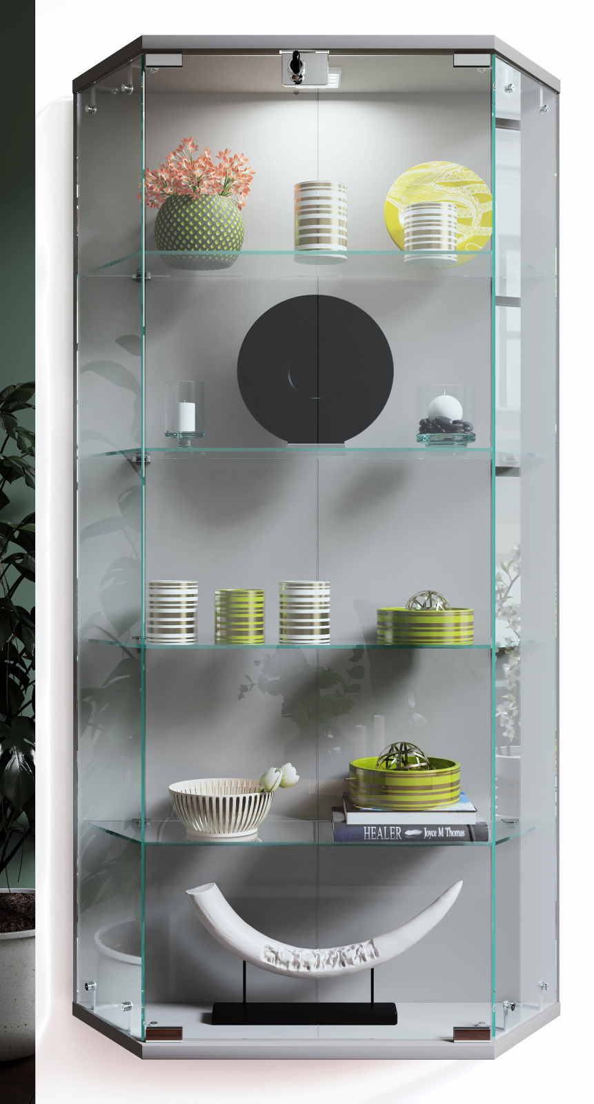 Wandvitrine BENILA L - silber - abschließbar