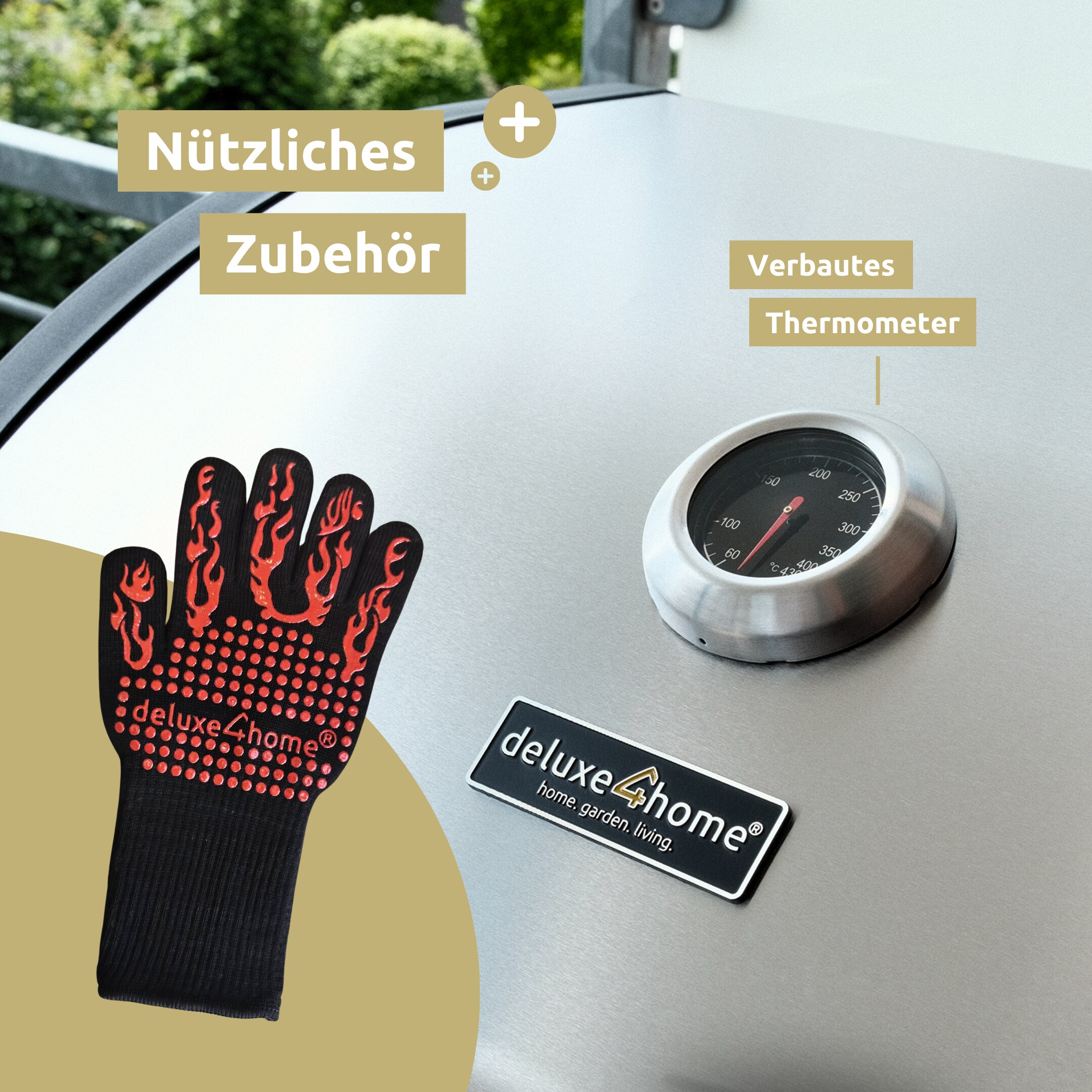 deluxe4home® Grillwagen Gasgrill mit Deckel, 3 + 1 Seitenbrenner, Thermometer uvm.