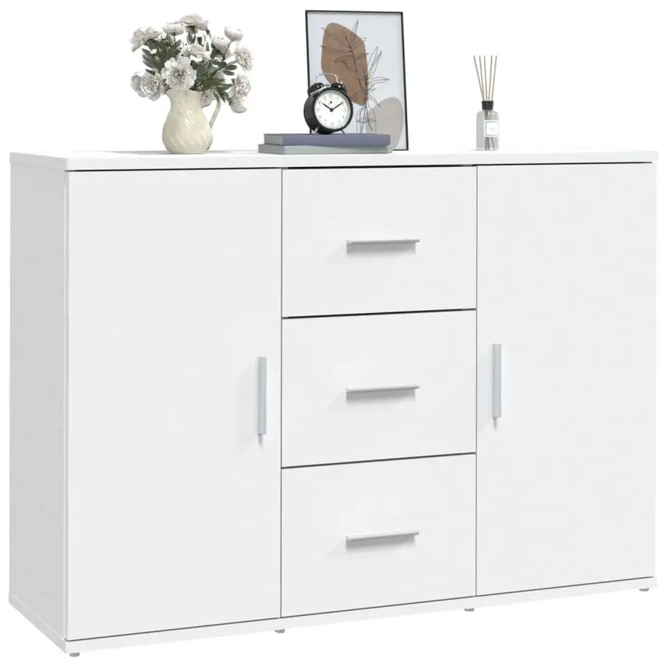 vidaXL - Dressoir met 2 deuren 3 lades - Wit - Bewerkt hout -91x29.5x65 cm