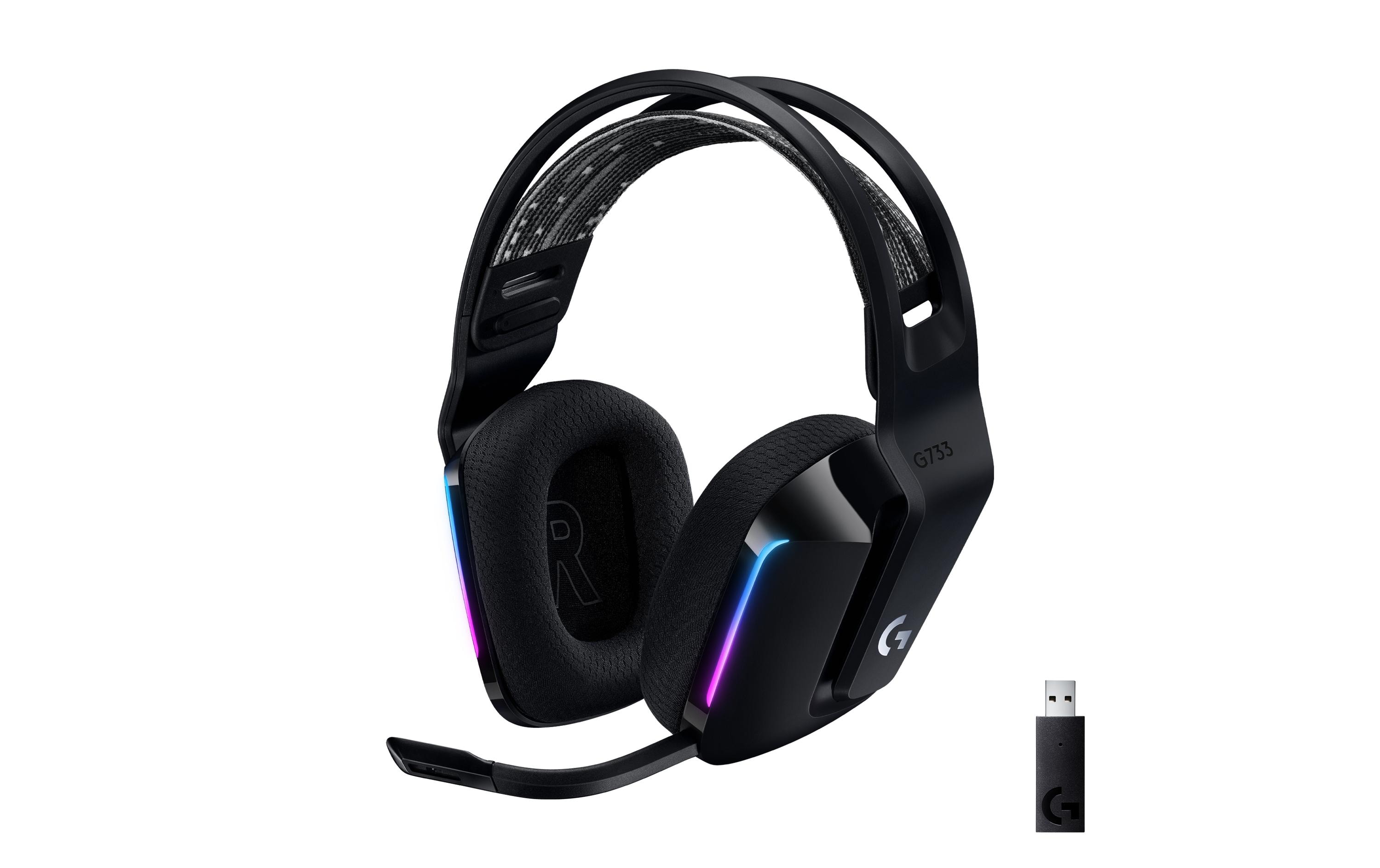 Headset G733 Lightspeed SchwarzWireless-Gaming-Headset mit DTS 7.1 Surround-Sound und RGB Beleuchtung