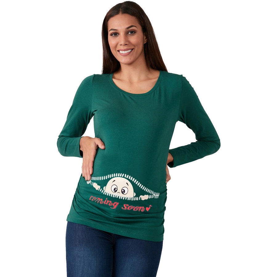 M.M.C. Umstandslangarmshirt Coming Soon mit Motiv Dunkelgrün