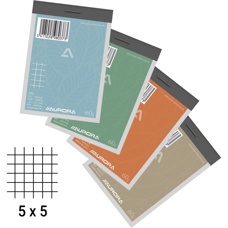 Bloc notes Aurora A7 75 x 105 mm - quadrillé 5 x 5 - 100 feuilles