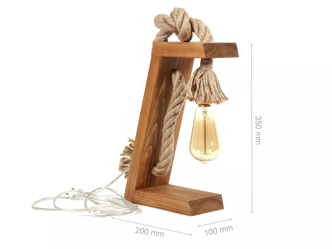Lampe à poser en bois de sapin faite à la main - H. 35 cm - KARATAS