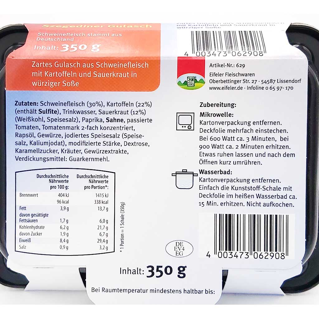 Eifeler Mr. Fix Szegediner Gulasch mit Kartoffel und Sauerkraut 350g MHD:5.3.26