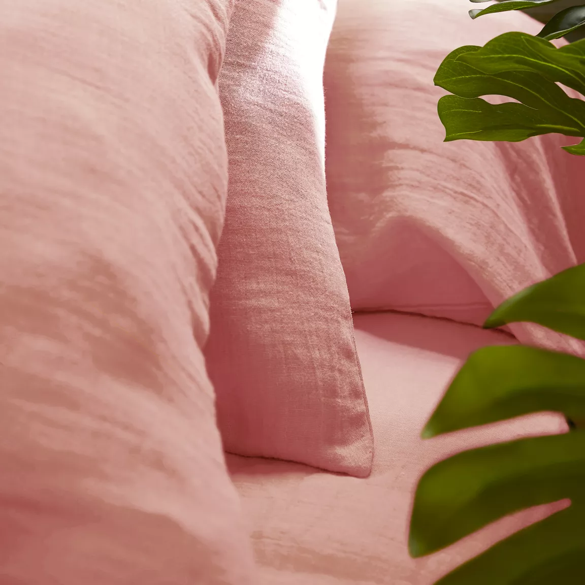 Drap plat gaze de coton (240 x 300 cm) Gaïa Rose pêche
