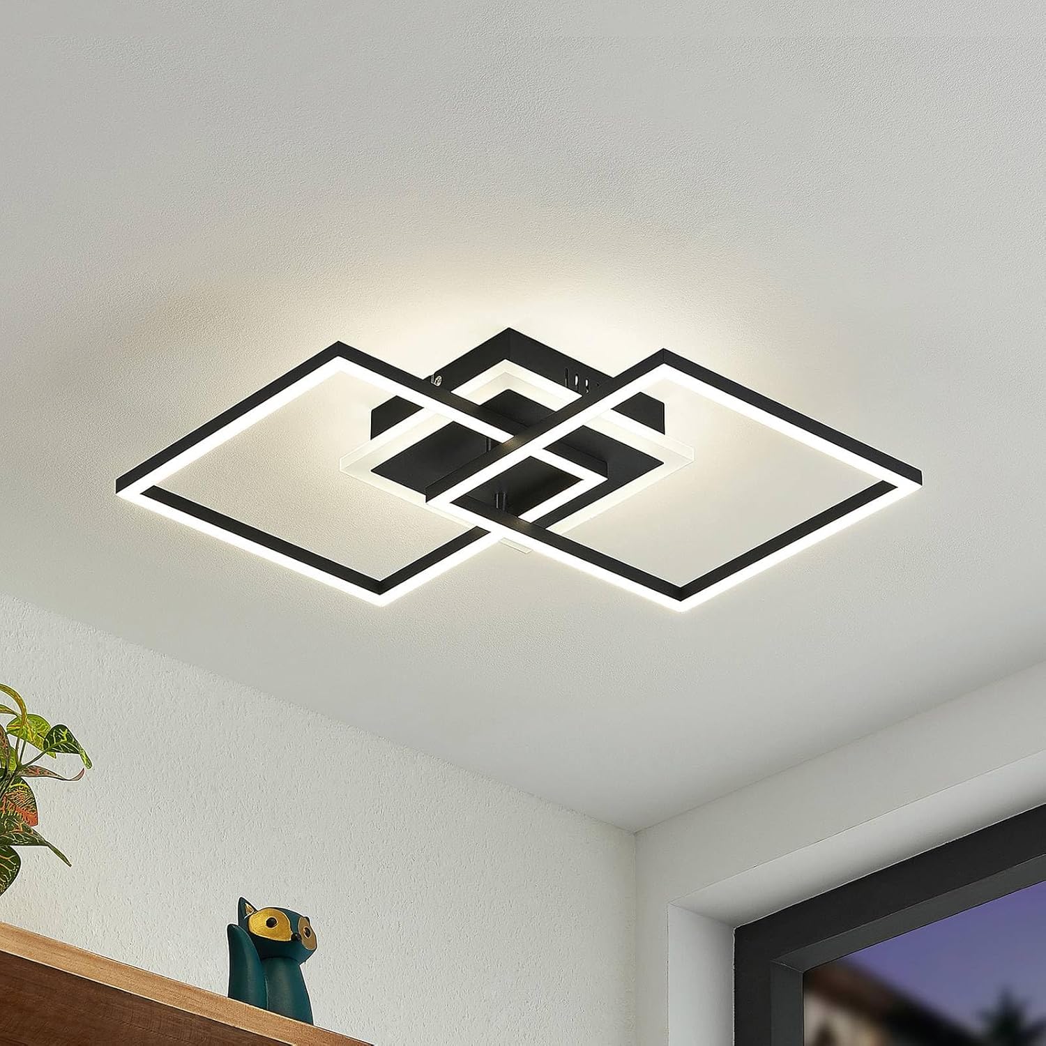 Lindby LED Deckenleuchte Fjardo dimmbar mit Leselampe (Modern) in Schwarz aus Aluminium (1 flammig,) - Lampe Deckenlampe Wohnzimmerleuchte