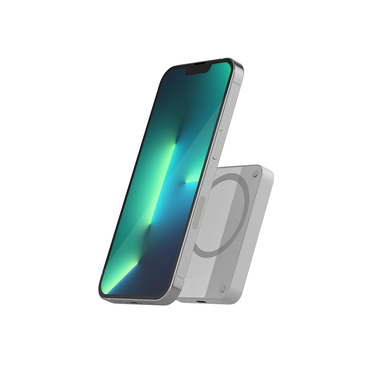 (15W) 4200mAh Magnetische Alu Qi Wireless MagSafe USB C Powerbank Ladegerät Wireless Charger (9915101900033) - Light Grey