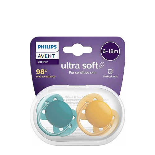 Philips Avent Ultra Soft Chupeta Verde e Amarela 6-18m Duo