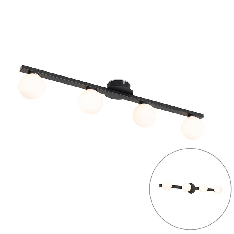 Moderne plafondlamp zwart IP44 4-lichts - Cederic