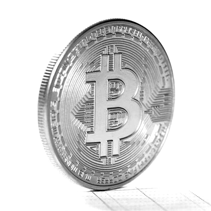 (Ø38mm) Bitcoin BTC Krypto Münze Souvenir Sammlerstück inkl. Münzkapsel - Silber
