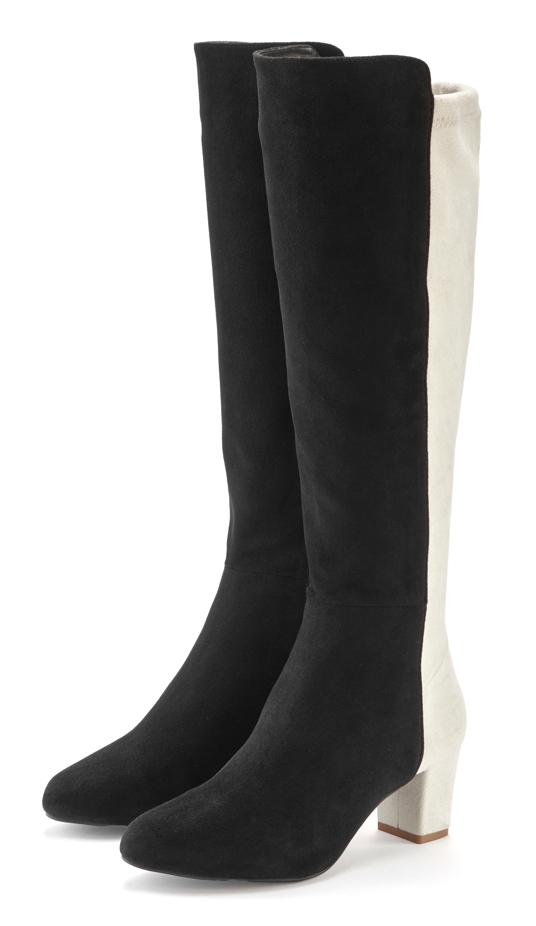 LASCANA Stiefel  Langer Stiefel, Stiefelette mit Blockabsatz in zweifarbiger Optik