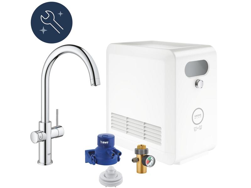 GROHE Küchenarmatur Blue Professional C-Auslauf Set Chrome Einhand-Spültischbatterie mit Filterfunktion