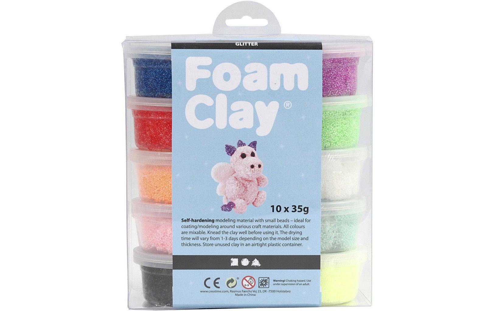 Modellier-Set Foam Clay GlitzerSelbsthärtende Modelliermasse mit winzigen Styroporkügelchen
