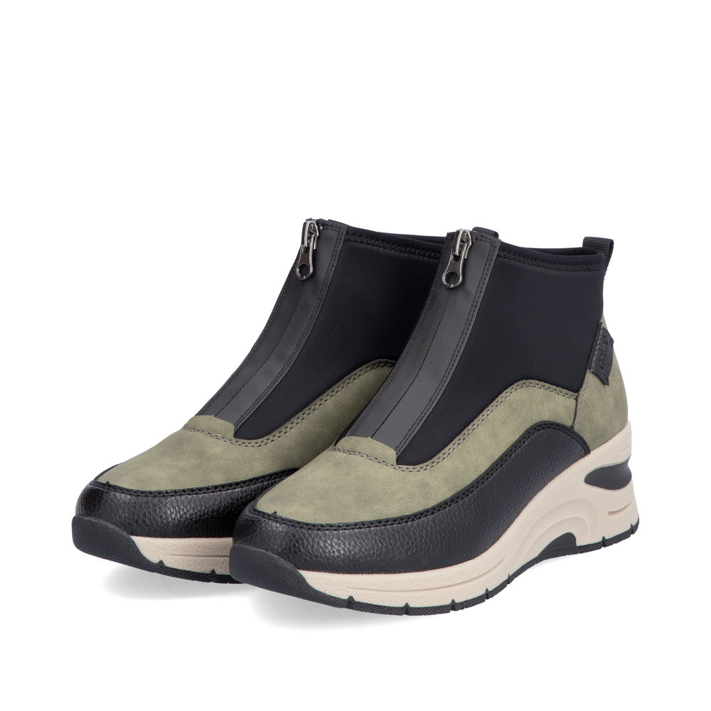Rieker Damen-Stiefelette Schwarz-Grün-Beige