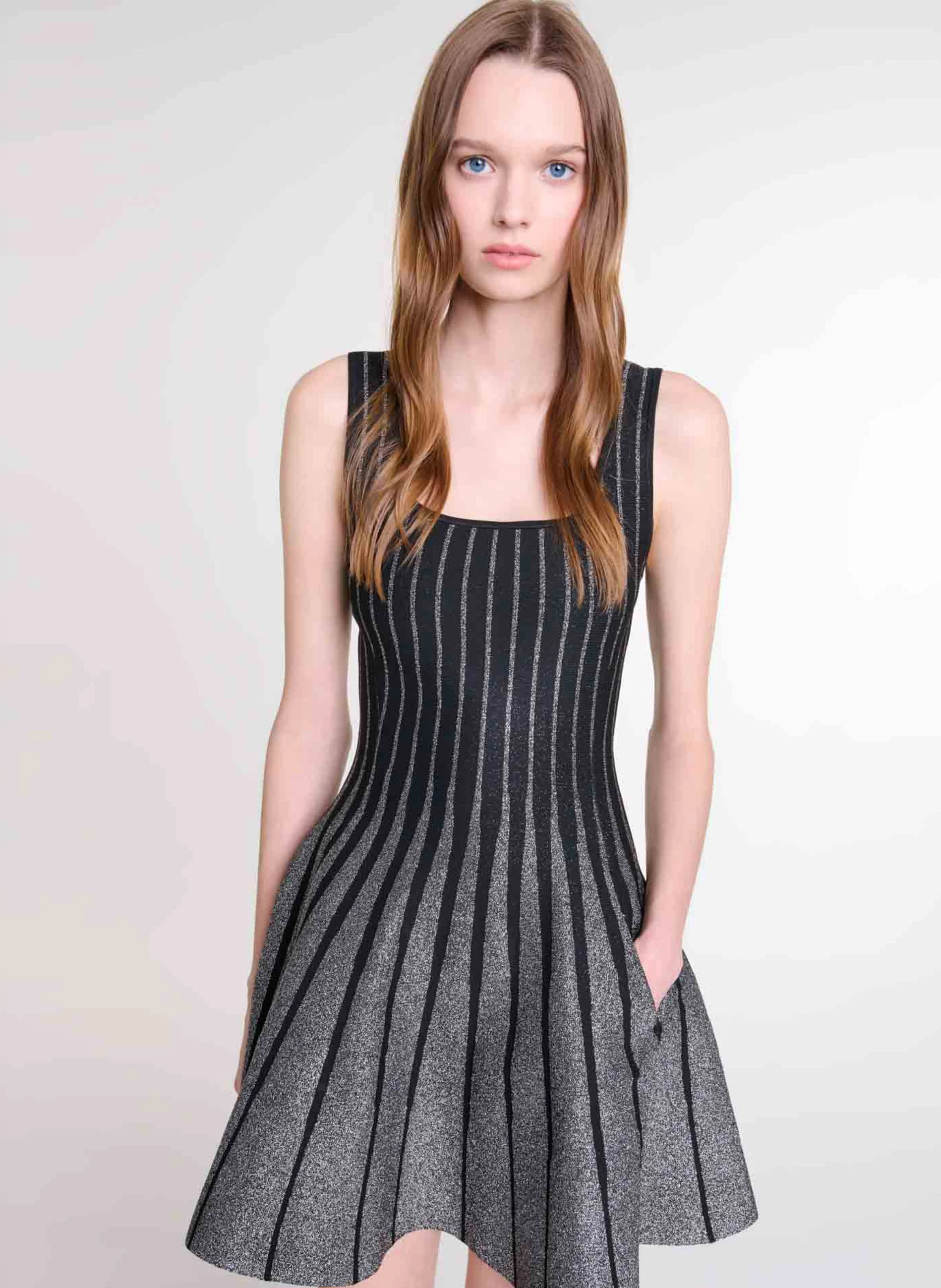 Robe courte à rayures pailletées | Noir