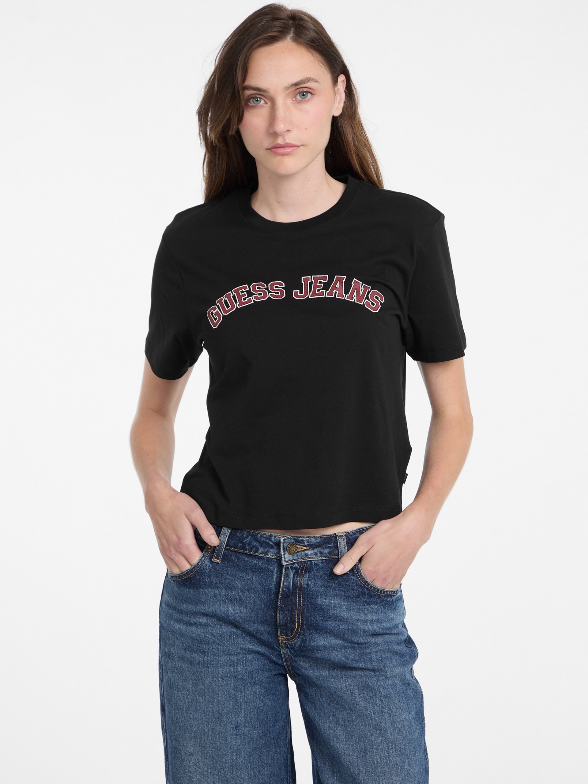 Camiseta universitária de gola redonda