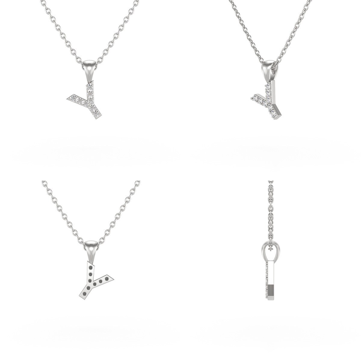Collier Pendentif ADEN Lettre Y Or 750 Blanc Diamant Chaine Or 750 incluse 0.72grs