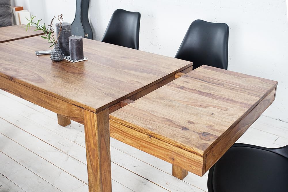 Invicta Interior Massiver Esstisch Pure 120-200 cm Sheesham Massivholz ausziehbar Holztisch Küchentisch mit Ansteckplatten