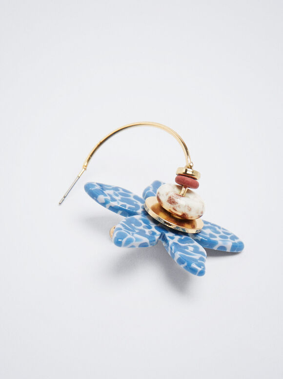 Aros Con Piedra Y Flor - Multicor
