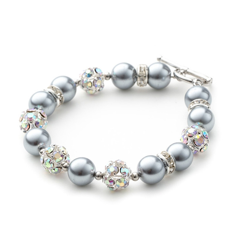 Bracelet 1 Rang en Perles Argent, Cristal et Plaqué Rhodium