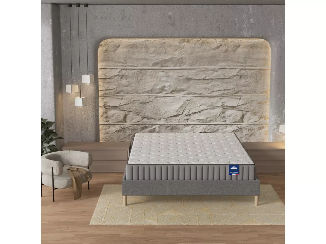 Ensemble matelas Mousse + sommier 140x200cm, Orionis 22cm d’épaisseur et sommier tissu gris