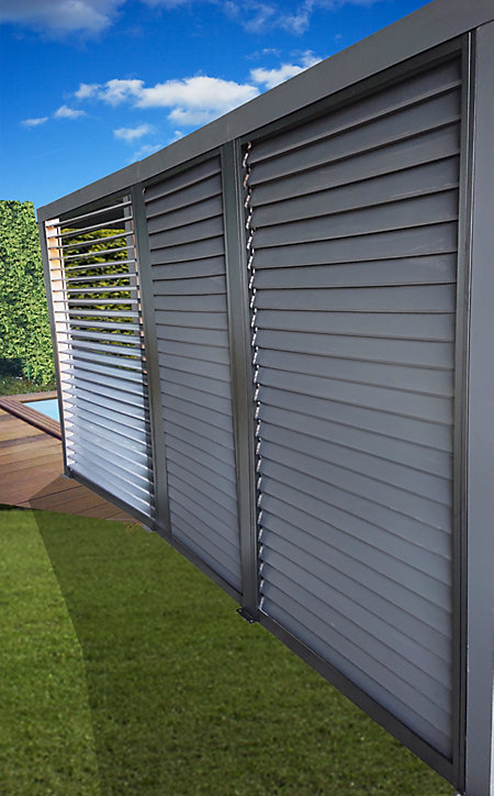 Côté ventelles aluminium gris 3,60 m pour pergola bioclimatique Habrita PER3630BI et PER3660BI